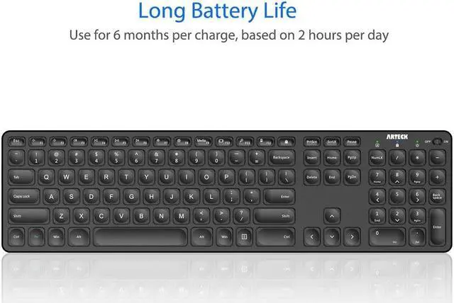 Alt view image 4 of 5 - Arteck 2.4G Wireless Keyboard Ultra Slim Full Size Keyboard with Numeric Keypad and Media Hotkey for Computer/Desktop/PC/Laptop/Surface/Smart TV and Windows 10/8/ 7 Built-in Rechargeable Battery