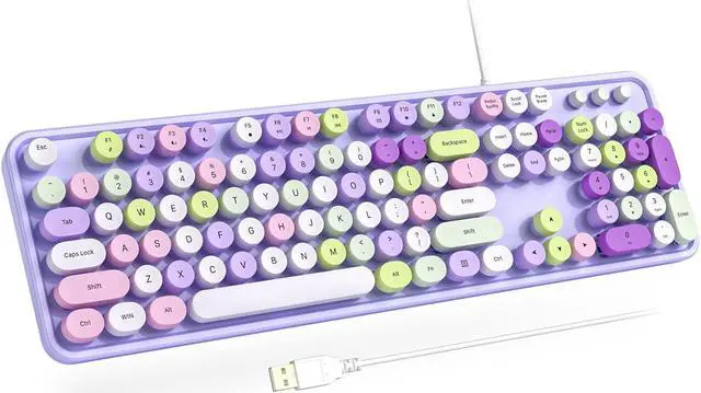 Main image of Atelus Computer Wired Keyboard, Plug Play USB Full-Size Keyboard with Large Number Pad, Caps Indicators, Foldable Stands, for Windows 7/8/10 PC Laptop (Purple Colorful)