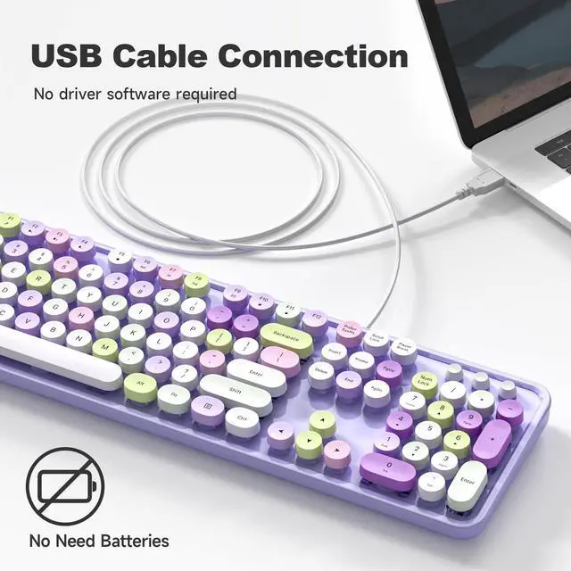 Alt view image 2 of 5 - Atelus Computer Wired Keyboard, Plug Play USB Full-Size Keyboard with Large Number Pad, Caps Indicators, Foldable Stands, for Windows 7/8/10 PC Laptop (Purple Colorful)