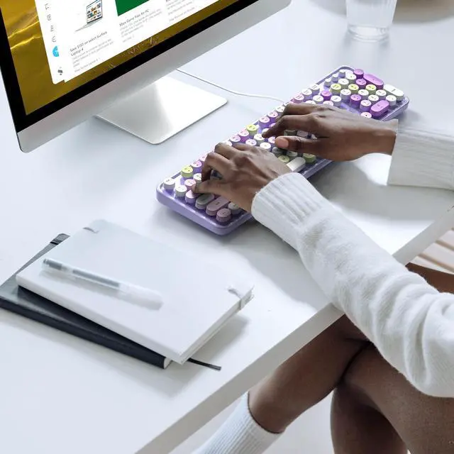 Alt view image 3 of 5 - Atelus Computer Wired Keyboard, Plug Play USB Full-Size Keyboard with Large Number Pad, Caps Indicators, Foldable Stands, for Windows 7/8/10 PC Laptop (Purple Colorful)