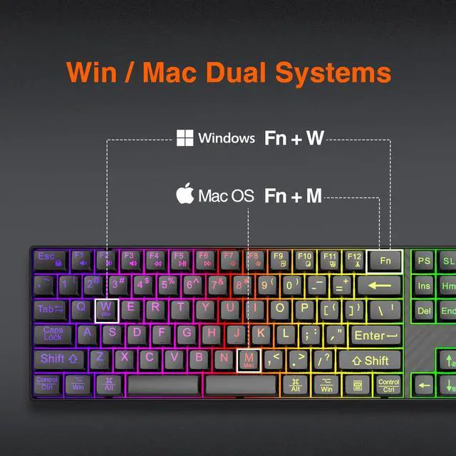 Alt view image 3 of 5 - B.FRIENDIT Large Print Backlit Keyboard, Quiet USB Wired Computer Keyboards, Full Size Keyboard with 7-Color & 6 Modes Backlit,Compatible for Windows/Mac, MacBook Pro/Air, Desktop, Laptop, PC, Gaming