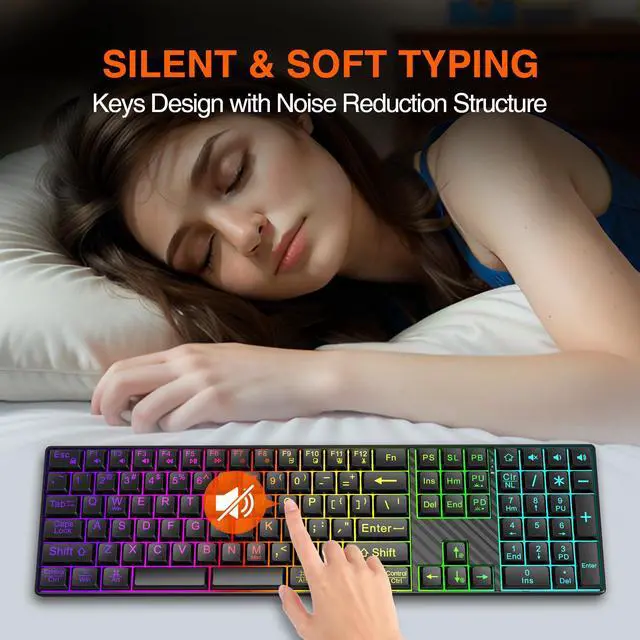 Alt view image 5 of 5 - B.FRIENDIT Large Print Backlit Keyboard, Quiet USB Wired Computer Keyboards, Full Size Keyboard with 7-Color & 6 Modes Backlit,Compatible for Windows/Mac, MacBook Pro/Air, Desktop, Laptop, PC, Gaming