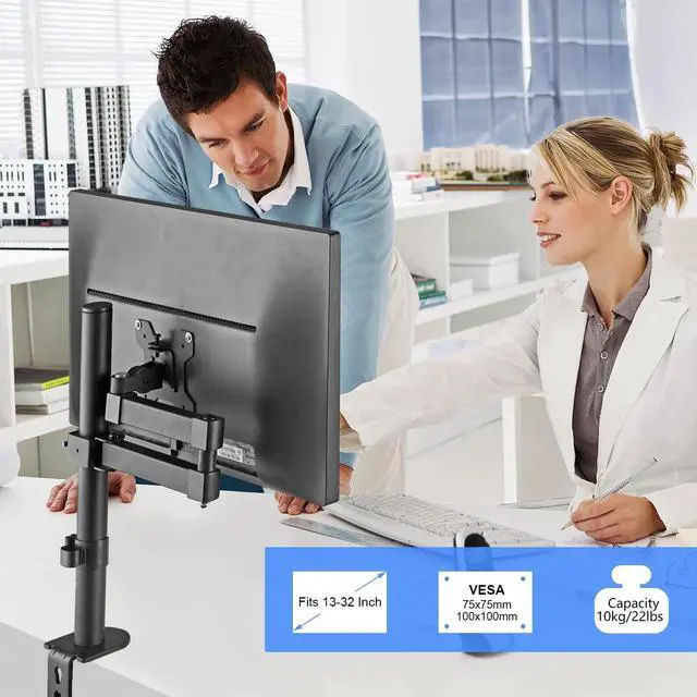 Alt view image 2 of 5 - Bracwiser Monitor Mount Single Fully Adjustable Arm Fits One Screen 13-32 inch 22lbs for Monitor Computer Screen 13 15 17 19 20 22 23 24 26 27 30 32 inch VESA 75 100 (MD7421)