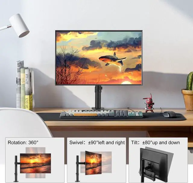 Alt view image 3 of 5 - Bracwiser Monitor Mount Single Fully Adjustable Arm Fits One Screen 13-32 inch 22lbs for Monitor Computer Screen 13 15 17 19 20 22 23 24 26 27 30 32 inch VESA 75 100 (MD7421)