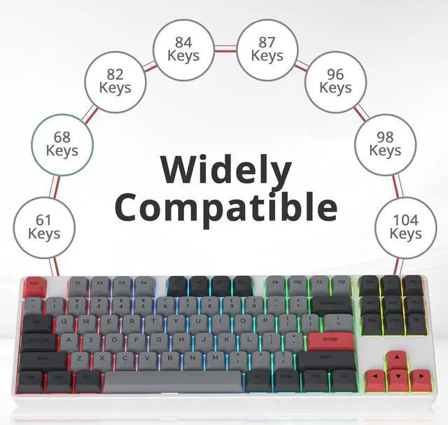 Alt view image 4 of 5 - XDA PBT Key Cap, 134 Keys Dye Sublimation Grey red Custome Key Cap Set for Cherry/Gatron MX switches 60 Percent/68/61 Gaming Mechanical Keyboard