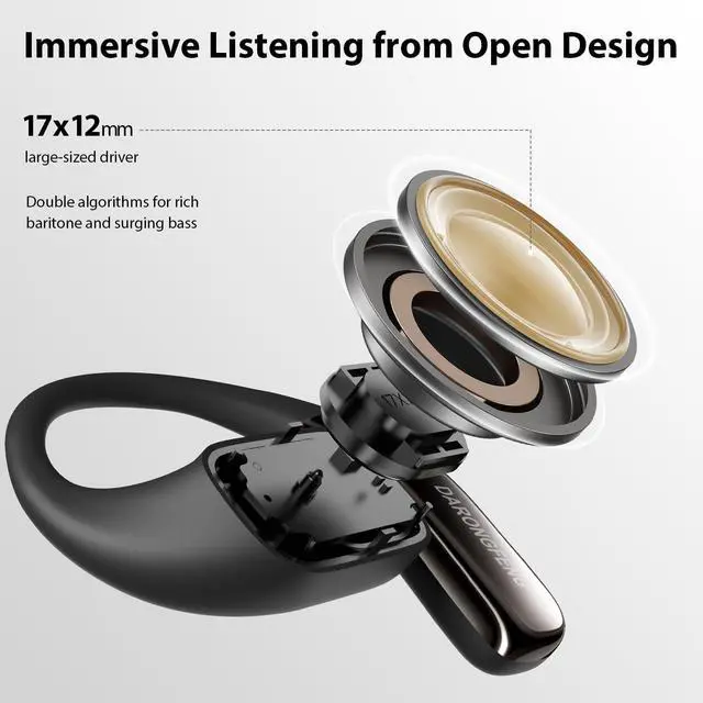 Alt view image 3 of 5 - DARONGFENG Open Ear Wireless Bluetooth Headphones, Pain-Free Air Conduction Ear Buds with LED Digital Display Charging Case, Sweat Resistant for Running, Safe Driving, and Extended Daily Use