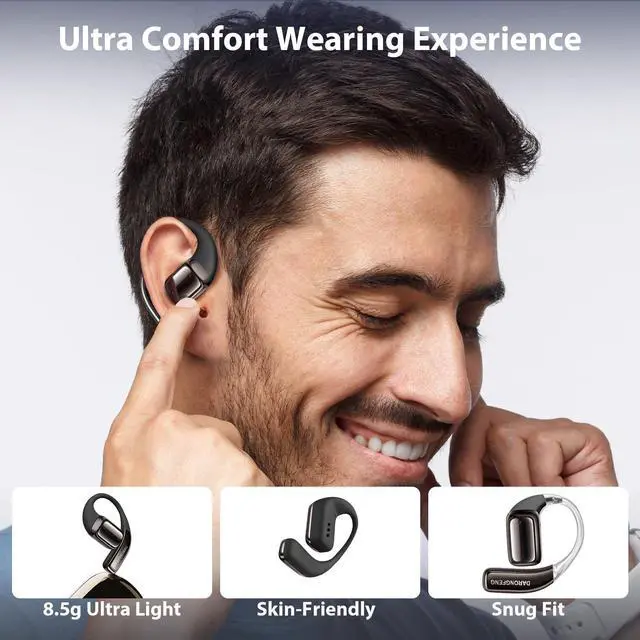 Alt view image 2 of 5 - DARONGFENG Open Ear Wireless Bluetooth Headphones, Pain-Free Air Conduction Ear Buds with LED Digital Display Charging Case, Sweat Resistant for Running, Safe Driving, and Extended Daily Use