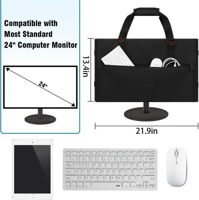 Alt view image 2 of 5 - Doksmeria Monitor Carrying Case, Monitor Travel Case for 24" LCD Screens and Monitors, Protective Monitor Bag Computer Monitor Dust Covers with Padded Velvet Lining & Adjustable Shoulder Strap