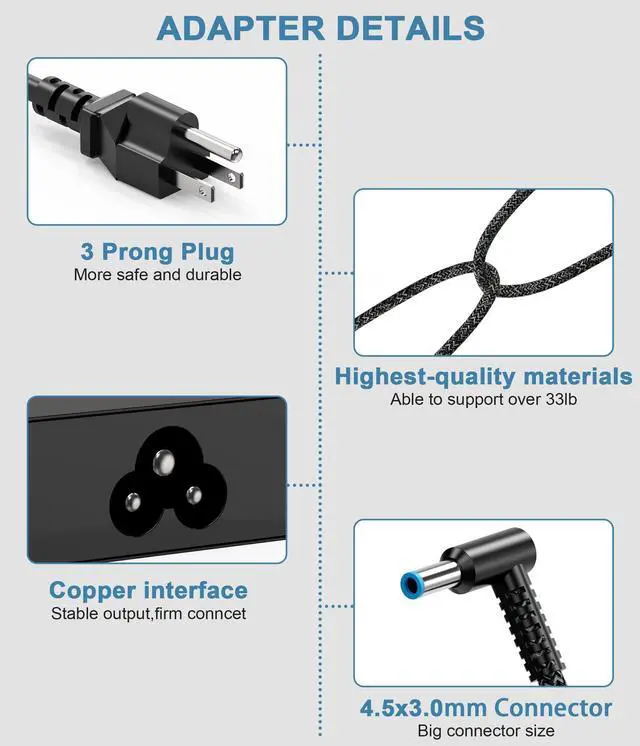 Alt view image 4 of 5 - XOUBZ 200W 10.3A AC Adapter Laptop Charger for HP OMEN Pavilion 15 17 15t 17t Envy 15 17 2020 zbook Fury Studio 15 17 G3 G4 G5 G6 G7 TPN-DA10 ADP-200HB B TPN-CA03 835888-001 815680-002 Power Cord