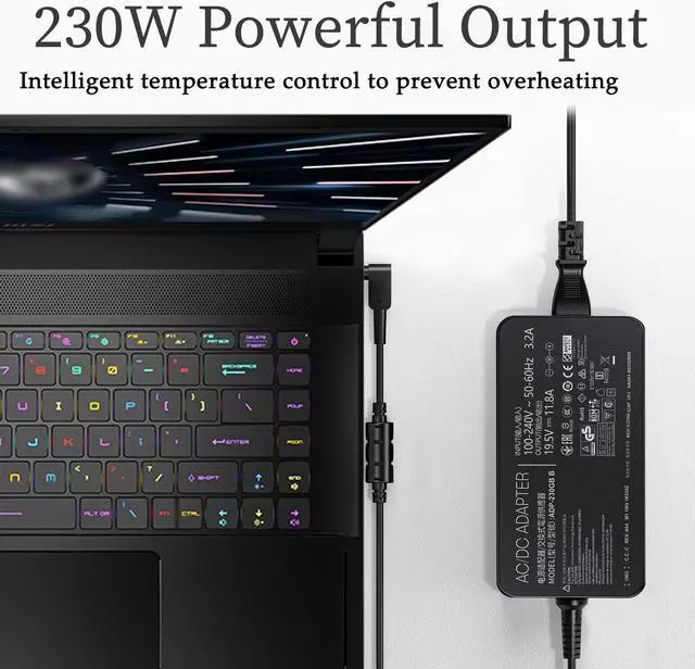 Alt view image 2 of 5 - 230W Laptop Charger for MSI GS65 GS66 GS75 GS76 WS65 WS66 WS75 with 5.5 * 2.5mm Charging Port,Compatible with MSI Creator 15 17 Alpha 15 17 Chicony A17-230P1A A12-230P1A Gaming Laptop Power Supply