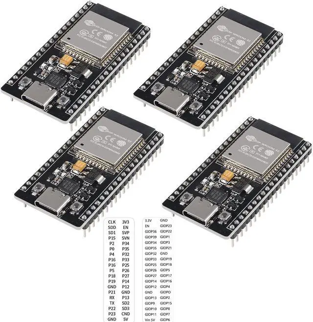 Main image of 4Pcs ESP32 Development Board CP2102 Chip 38Pin Narrow Version WiFi + Bluetooth Microcontroller Dual Cores ESP-32 ESP-32D Board ESP-WROOM-32 2 in 1 Dual Core Low Power Consumption USB C Type C
