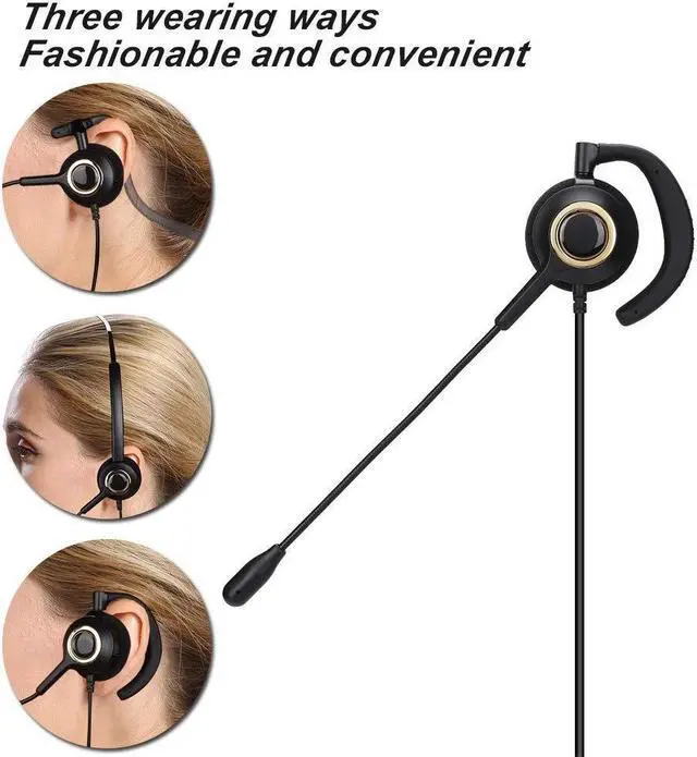 Alt view image 4 of 5 - Eboxer Headset with Mic Noise Cancelling, 3.5mm Single Plug, Support Rear Mounted, Ear Hook and Head Mounted, Computer Headset for Business Skype UC Webinar Call Center Office - Mono Headphone