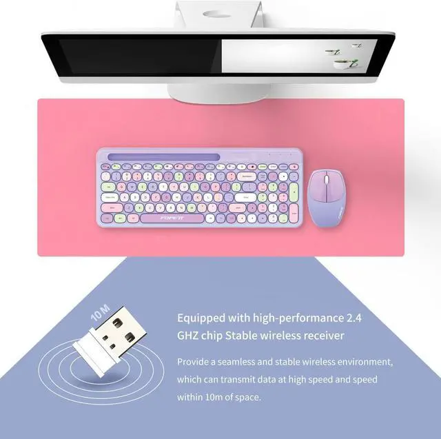 Alt view image 3 of 5 - FOPETT 2.4GHz Wireless Keyboard and Mouse Set with Phone Holder - Compact Full-Size Keyboard - Compatible with Windows/Laptop/PC/Notebook - 888 Purple Colorful