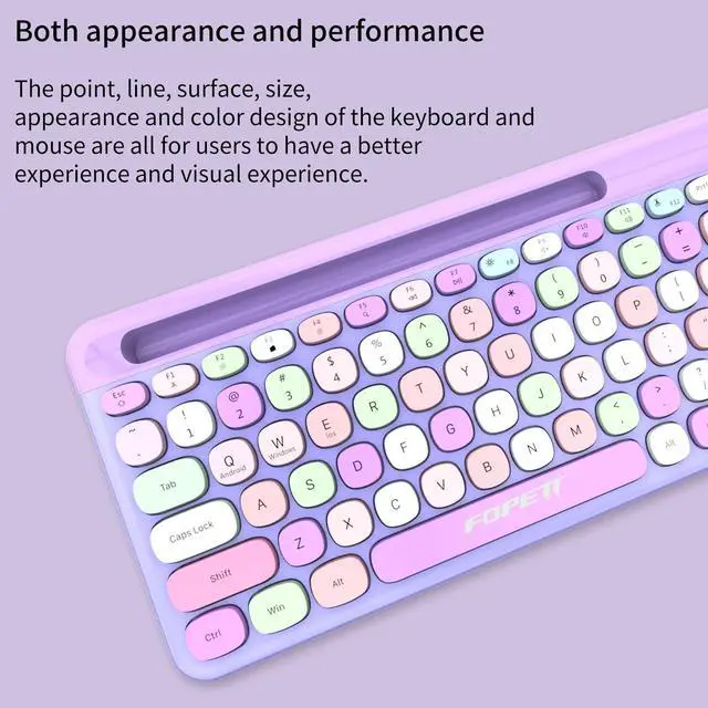 Alt view image 4 of 5 - FOPETT 2.4GHz Wireless Keyboard and Mouse Set with Phone Holder - Compact Full-Size Keyboard - Compatible with Windows/Laptop/PC/Notebook - 888 Purple Colorful