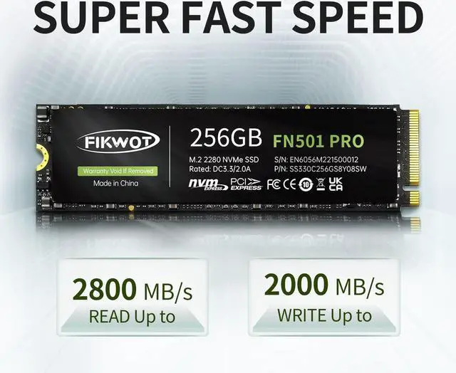 Alt view image 2 of 5 - Fikwot FN501 Pro 256GB NVMe SSD - M.2 2280 PCIe Gen3 x4 Internal Solid State Drive with Graphene Cooling Sticker, Up to 3,500MB/s, SLC Cache 3D NAND TLC, Compatible with Laptop & PC Desktop