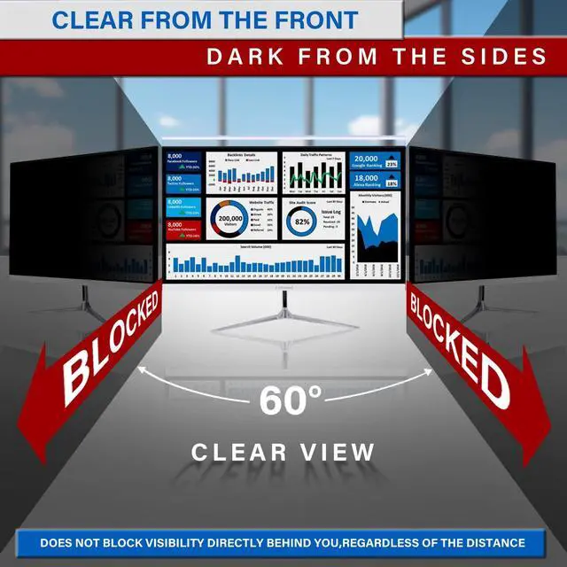 Alt view image 2 of 5 - JiSiTeCai 24 Inch Computer Privacy Screen for 16:9 Aspect Ratio Widescreen Monitor, Eye Protection Anti Glare Blue Light Computer Monitor Privacy Filter, Removable Anti-Scratch 24in Protector Film