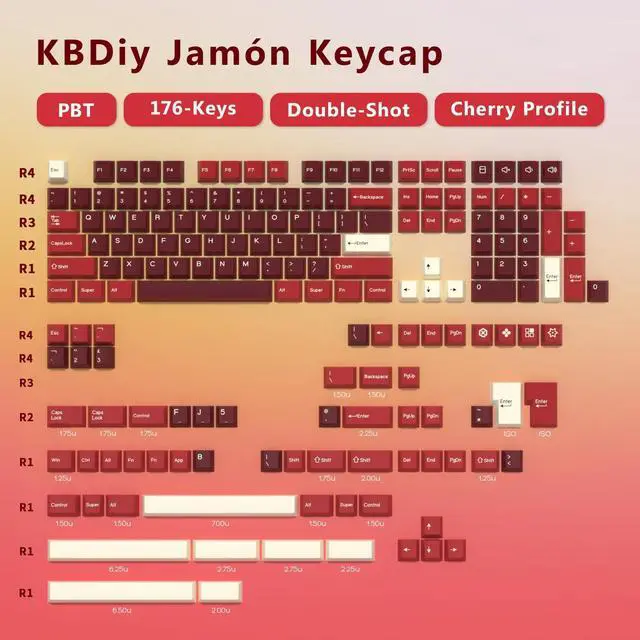 Alt view image 3 of 5 - KBDiy Jamon PBT Double Shot Keycap Set,176 Keys Red Custom Key Cap Keycaps 70 Percent Cherry Profile Keycaps for 61/64/68/84/87/100/104/108 Mechanical Keyboard