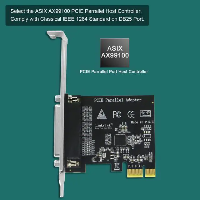 Alt view image 2 of 5 - LinksTek 1-Port PCI Express Parallel Card for Printers, IEEE 1284 Standard DB25 LPT PCIE Parallel Port, Supports IEEE 1284 SPP, Nibble, Byte and ECP Mode, PCIE DB25 Parallel Port Card (PCIE-PA1)
