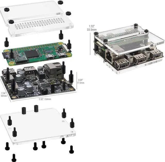 Alt view image 4 of 5 - MakerSpot 5-Port Stackable USB Docking Hub for Raspberry Pi Zero V1.3 with Protector, 2.4A Power Supply, 1.5m Micro USB Cable with On Off Switch and Standoffs