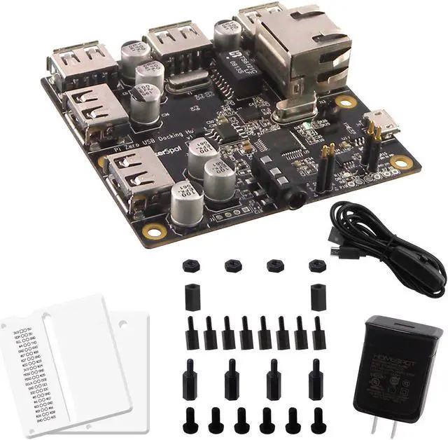 Alt view image 5 of 5 - MakerSpot 5-Port Stackable USB Docking Hub for Raspberry Pi Zero V1.3 with Protector, 2.4A Power Supply, 1.5m Micro USB Cable with On Off Switch and Standoffs