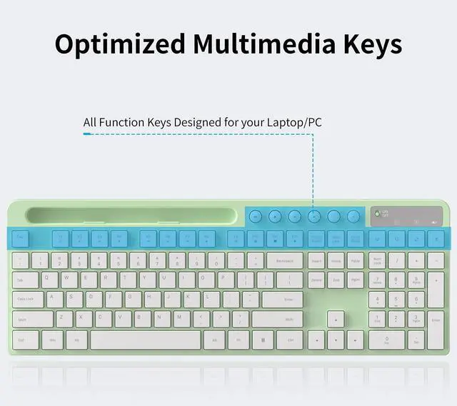 Alt view image 2 of 5 - Wireless Keyboard and Mouse Combo, MARVO 2.4G Ergonomic Wireless Computer Keyboard with Phone Tablet Holder, Silent Mouse with 6 Button, Compatible with MacBook, Windows (Green)