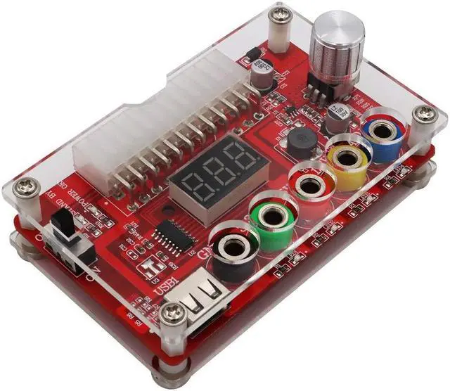 Main image of New Version ATX Power Supply Breakout Board and Acrylic Case Kit with ADJ Adjustable Voltage Knob, Supports 3.3V, 5V, 12V and 1.8V-10.8V (ADJ) Output Voltage, 3A Maximum Output, Reset Protection