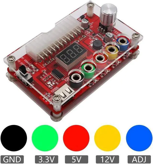 Alt view image 3 of 5 - New Version ATX Power Supply Breakout Board and Acrylic Case Kit with ADJ Adjustable Voltage Knob, Supports 3.3V, 5V, 12V and 1.8V-10.8V (ADJ) Output Voltage, 3A Maximum Output, Reset Protection