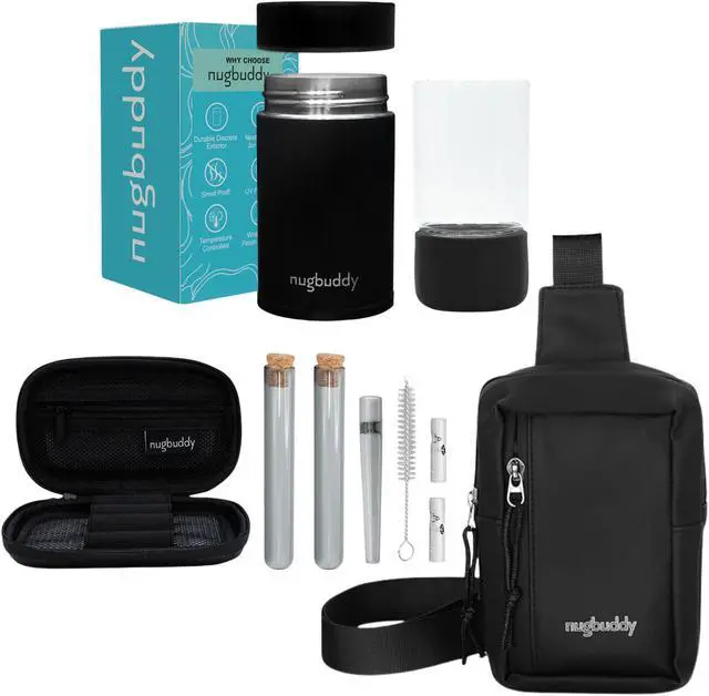 Main image of nugbuddy Mini Bundle - Mini Jar + Crossbody + Case With Premium Glass Included - Case & Jar Fit Inside Bag - Weather Resistant - On The Go Storage Container