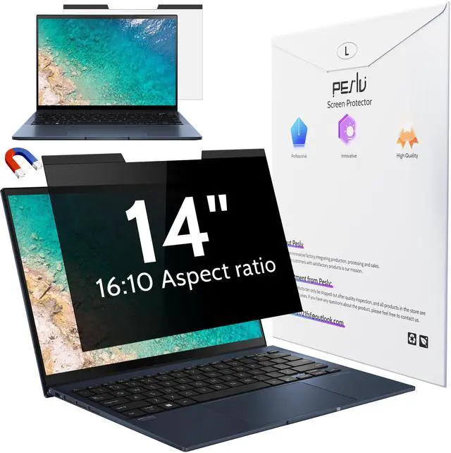 Main image of Peslv Magnetic Laptop Privacy Screen 14 inch for 16:10 Computer Monitor, 14" Removable Anti Glare Protector Blue Light Filter Shield Compatible with Lenovo Hp Dell Acer Asus Thinkpad Envy Xps