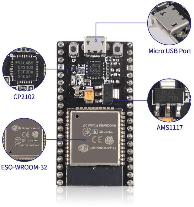 Alt view image 5 of 5 - AITRIP 5PCS 38pin ESP-WROOM-32 ESP32 ESP-32S Development Board 2.4GHz Dual-Mode WiFi + Bluetooth Dual Cores Microcontroller Processor Integrated with Antenna RF AMP Filter AP STA for Arduino IDE