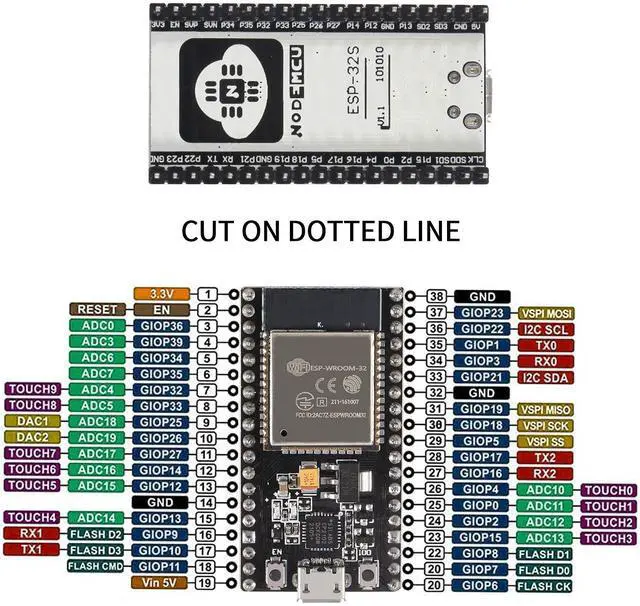 Alt view image 4 of 5 - AITRIP 5PCS 38pin ESP-WROOM-32 ESP32 ESP-32S Development Board 2.4GHz Dual-Mode WiFi + Bluetooth Dual Cores Microcontroller Processor Integrated with Antenna RF AMP Filter AP STA for Arduino IDE