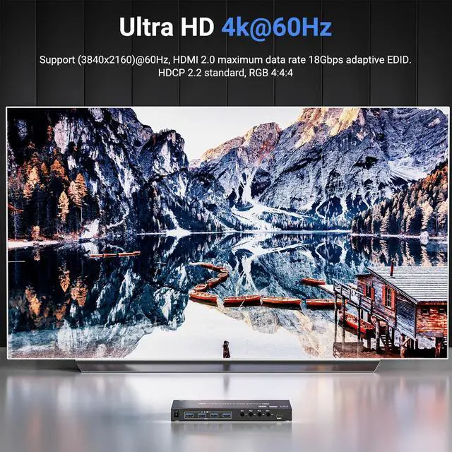 Alt view image 3 of 5 - USB 3.0 KVM Switch HDMI 4 Port Support 4K@60Hz 2K@120Hz Simulation EDID,AOOCOO HDMI USB Switch for 4 Computers Share 1 Monitor and 4 USB 3.0 Port,with Desktop Controller and KVM Cables