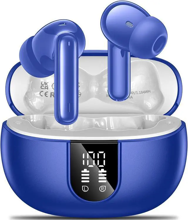 Main image of Wireless Earbuds, 2024 Wireless Headphones HiFi Stereo Earphones with 4 ENC Noise Canceling Mic, 42Hs Playtime In Ear Earbud, Bluetooth 5.3 Sport Earphones with LED Power Display for Android iOS Blue