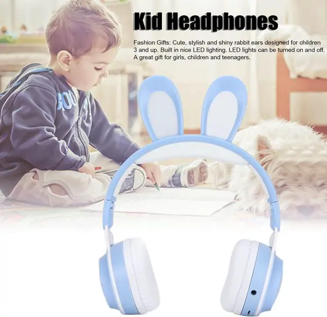 Alt view image 2 of 5 - Foldable Bluetooth 5.0 Headphones with Microphone Cute Rabbit Ear Over Ear Headphones for Green Kids Teens Adults, 12 Hours of Listening Time, TF/Aux, Built in 7 LED