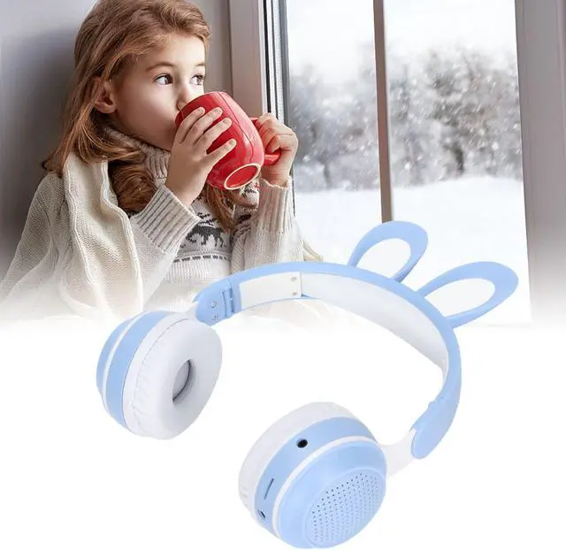 Alt view image 4 of 5 - Foldable Bluetooth 5.0 Headphones with Microphone Cute Rabbit Ear Over Ear Headphones for Green Kids Teens Adults, 12 Hours of Listening Time, TF/Aux, Built in 7 LED