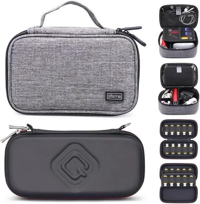 Main image of QUENZROC USB Flash Drive Case Black + sisma Travel Cords Organizer Universal Small Electronic Accessories Carrying Bag Grey