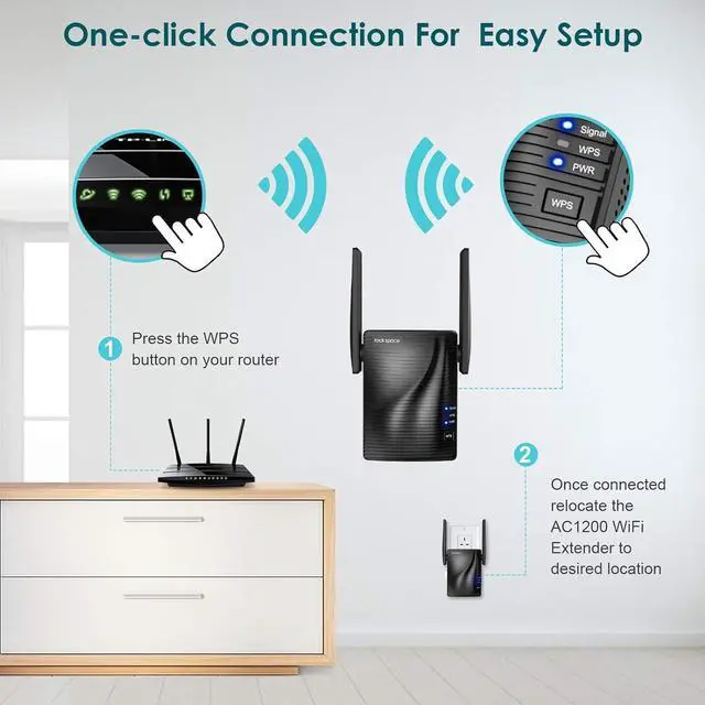 Alt view image 4 of 5 - WiFi Extender- WiFi Range Extender Up to 1200Mbps, WiFi Signal Booster, 2.4 & 5GHz Dual Band WiFi Repeater with Access Ethernet Port, 360deg Full Coverage, Easy Set-Up. (1200Mbps)