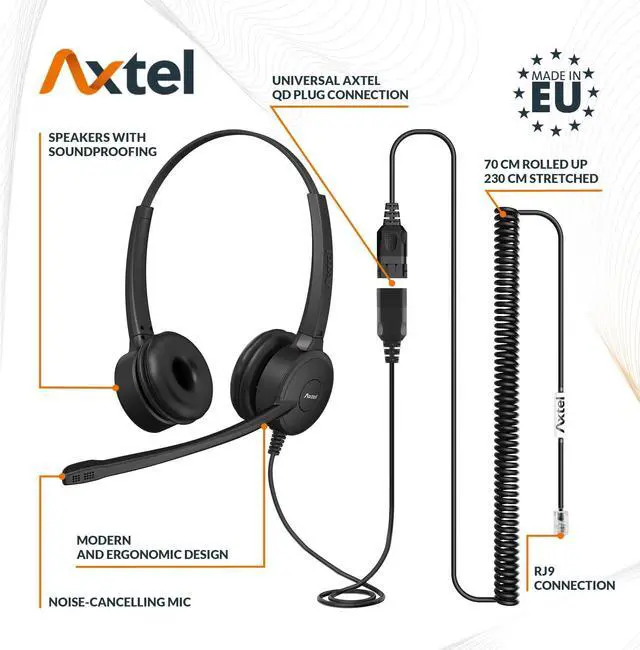 Alt view image 2 of 5 - Axtel Bundle Prime Duo with AXC-02 Cable | Noise Cancellation - Compatible with Grandstream GXP1600, GXP1700, GXP2100, GRP2600 Series Phones