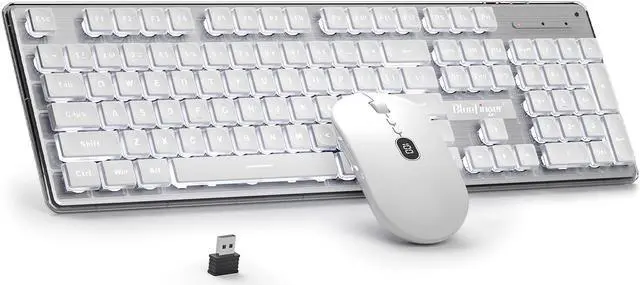 Main image of BlueFinger Wireless Keyboard and Mouse with Power Display, Blacklit Rechargeable Full Sized Silent Light Up Gaming Keyboard Mouse Combo for Computer, Mac, Laptop, PC (White)
