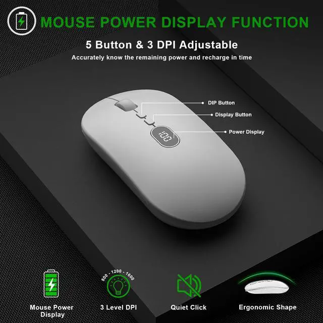 Alt view image 3 of 5 - BlueFinger Wireless Keyboard and Mouse with Power Display, Blacklit Rechargeable Full Sized Silent Light Up Gaming Keyboard Mouse Combo for Computer, Mac, Laptop, PC (White)