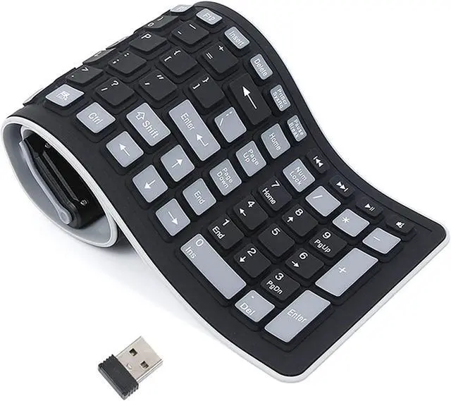 Main image of Seaciyan Wireless Silicone Keyboard, Portable Foldable Roll Up Soft Rubber Keyboard, Perfect for PC, Laptop and Travel (Black and Gray)