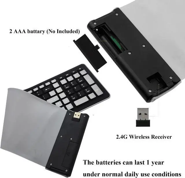 Alt view image 3 of 5 - Seaciyan Wireless Silicone Keyboard, Portable Foldable Roll Up Soft Rubber Keyboard, Perfect for PC, Laptop and Travel (Black and Gray)