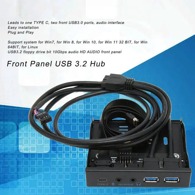 Alt view image 2 of 5 - USB3.0 Front Panel Hub, Optical Drive 3.5 Panel Computer Expansion Board 10Gbps with USB3.2, Type C, 2xUSB3.0 and Mic Input and Audio Output Ports for 3.5 Floppy Drive Chassis