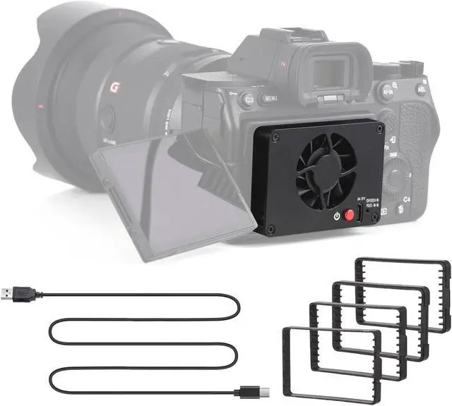 Main image of Camnoon FS-04B Camera Cooling Fan External Cooling System with 2 Fan Speeds 4pcs Mounting Adapter Plates for Sony A7M4/ZVE1/A6700/A7C2/A7S3/ZV-E10/FX30, for Canon R5/R6/R7, for Fujifilm XT4 Cameras