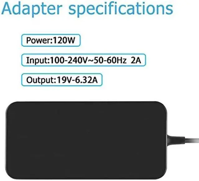 Alt view image 5 of 5 - 19V 6.32A 120W AC Adapter Charger Replacement for Asus Q536F Q536FD Q536 AQ536FD-BI7T15 X570Z X570ZD X570ZD-E4020 X570ZD-E4030 F20CD P50AD K31ADE K20CD ZenBook Flip 15 UX562F UX562FD