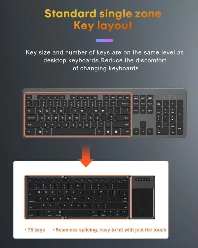 Alt view image 4 of 5 - ZZR SEVEN Wireless Keyboard, Bluetooth Keyboard, Foldable Keyboard, Portable Keyboard with Touch Pad, Travel Keyboard Compatible with Windows iOS Android, iPhone and Tablet (B066T)