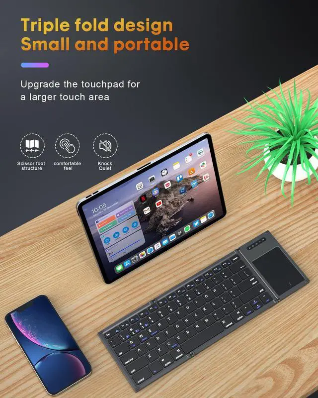 Alt view image 2 of 5 - ZZR SEVEN Wireless Keyboard, Bluetooth Keyboard, Foldable Keyboard, Portable Keyboard with Touch Pad, Travel Keyboard Compatible with Windows iOS Android, iPhone and Tablet (B066T)