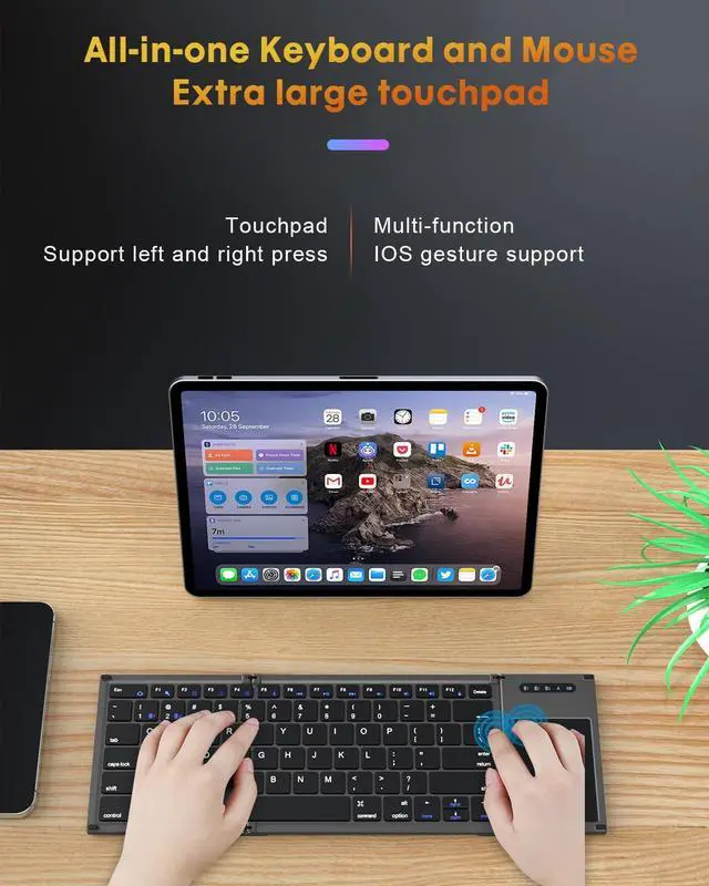 Alt view image 5 of 5 - ZZR SEVEN Wireless Keyboard, Bluetooth Keyboard, Foldable Keyboard, Portable Keyboard with Touch Pad, Travel Keyboard Compatible with Windows iOS Android, iPhone and Tablet (B066T)