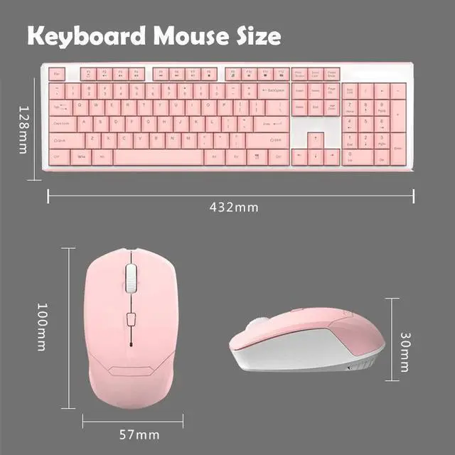 Alt view image 2 of 5 - Wireless Keyboard Mouse Combo,2.4G USB Cordless Cute Lightweight Mute Chocolate Keyboard and Optical 800-1200-1600DPI Adjustable Mouse Set Office Game Home Use for Notebook Laptop Computer (Pink)