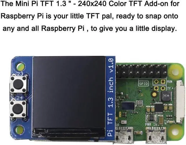 Alt view image 4 of 5 - Mini PiTFT 1.3" LCD Display 240x240 TFT Add-on for Raspberry Pi 3.3V SPI ST7789 3.3V SPI ST7789 Full Color(Pack of 2PCS)